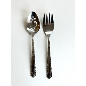 Vintage Oneida Deluxe Stainless Flatware Cherie Serving Fork And Slotted Spoon